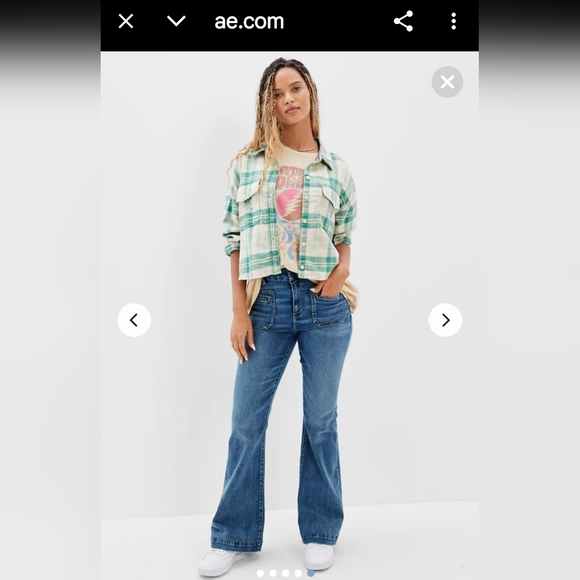 Bnwt, American Eagle Cozy Cropped Flannel Shirt. - Picture 1 of 15
